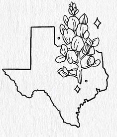 a drawing of the state of texas with flowers