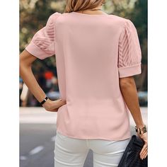 Pink V-neck Mesh Short Sleeved Knitted Blouse Knitted Blouse, Mesh Short, Mesh Shorts, Women Tops, Blouses, Mesh, V Neck, Pink