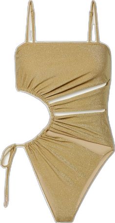 Gold Sleeveless Swimwear For Summer, Gold One-piece Swimwear For Poolside, Gold Sleeveless Swimwear For Pool, Chic Gold Swimwear For Sunbathing, Gold One-piece Swimwear For Party, Chic Gold Stretch Swimwear, Shimmer Stretch Swimwear For Summer, Fitted Shimmer Swimwear For Sunbathing, Gold Shimmer Party Swimwear