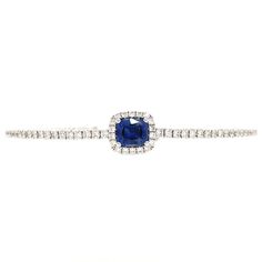 Experience the stunning beauty of our 1.65carat cushion cut blue sapphire center semi flexible diamond bracelet. With its vibrant blue color, elegant cushion cut and semi-flexible design, elevate any outfit with a touch of sophistication. The perfect blend of luxury and versatility, this bracelet is sure to become your go-to accessory for any occasion. Metal: 14K White GoldDiamond Details: 52 Brilliant Round Cut Diamonds 0.66ct tw Blue Sapphire: Cushion-cut 0.99carat Lenght: 16+1" - W: Sapphire center: 9 x 8mm Necklace Guide, Flexible Bracelet, Diamond Initial Necklace, Bracelet Rose Gold, Jewelry Appraisal, Bridal Engagement Rings, Jewelry Rings Diamond, Flexible Design, Jewelry Repair