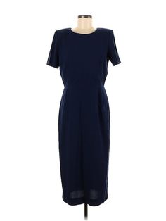 Kathie Lee Casual Dress Size: 8 Blue Dresses - used. 65% POLYESTER, 35% RAYON, Midi, Crew Neck, Solid, Midi/Calf Length, Short Sleeve | Kathie Lee Casual Dress: Blue Solid Dresses - Size 8 Blue Short Sleeve Midi Dress For Formal Occasions, Navy Fitted Short Sleeve Maxi Dress, Navy Fitted Maxi Dress With Short Sleeves, Elegant Shift Maxi Dress With Short Sleeves, Navy Lined Dress For Formal Occasions, Short Sleeve Lined Dresses For Formal Occasions, Formal Short-sleeve Lined Midi Dress, Blue Fitted Maxi Dress For Work, Formal Short Sleeve Lined Midi Dress