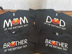 Custom made order that never got picked up Dad- Large Mom-Medium Brothers are YS and YM Elmo Family Birthday Shirts, Elmo Shirt, Elmo Birthday Party Boy, Birthday Party Boy, Smash Cakes, Elmo Birthday Party, Baby Cake Smash, Family Birthday Shirts, Party Boy