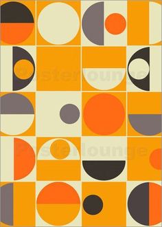 an orange and black square pattern with circles on the bottom, in different sizes and colors