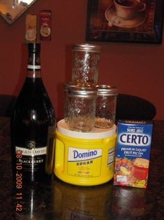 the ingredients for making an ice cream are sitting on the counter