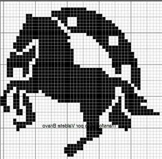 a cross stitch pattern with a horse on it's back legs and the silhouette of a