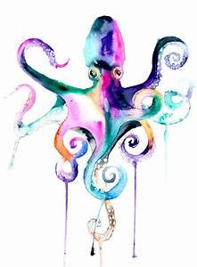 an octopus is painted with watercolors on white paper