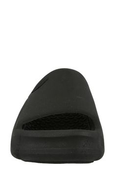 Simple and refined, this rubber slider features a wide strap add a textured footbed for added comfort. Rubber upper, lining and sole Made in Italy Designer Shoes Black Owned/Founded Hairstyling Products, Mario Valentino, Valentino Shoes, Heron Preston, Fragrance Design, Sandal Women, Styling Tools, Men's Grooming, Wide Straps