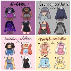 four different types of clothes for girls