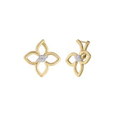 18K Yellow and White Gold Cialoma Small Diamond Flower Earrings Diamond Flower Earrings, Roberto Coin Jewelry, Diamond Collection, Diamond Flower, Long Earrings, Flower Earrings, Jewelry Accessories, Yellow Gold, White Gold