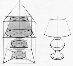 an image of two lamps and a lamp shade on the same side, each with different shapes