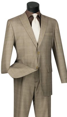 Luxurious Wool Feel Vince Men Suit Single breasted 2-buttons jacket Peak lapel, side vents, front flat pants Made in Glen Plaid pattern Dry clean only Imported Ivory Suit, Tuxedo Accessories, Women Church Suits, Church Suits, Tan Plaid, Plaid Suit, Knit Denim, Glen Plaid, Peak Lapel