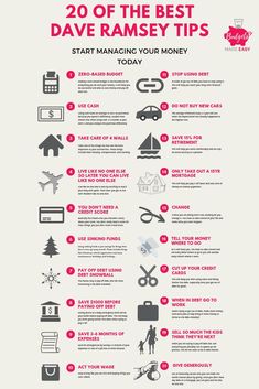 an info poster with the words 20 of the best dave ramsay tips to start managing your money