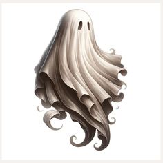 a drawing of a white ghost with long, wavy hair on it's head