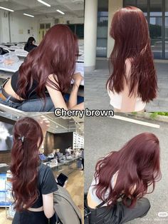 Dyes Hair Ideas, Hair Color Ideas For Tan Skin, Hair Color Ideas For Pale Skin, Hair Color Swatches, Cherry Red Hair, Red Hair Inspo, Cherry Hair