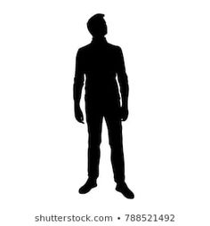 the silhouette of a man standing in front of a white background with text that reads,