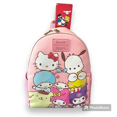 Hello Kitty And Her Friends Are Ready To Go Out With Ya! This Pink Mini Backpack Has A Group Print Of Your Sanrio Faves Like Cinnamoroll, Pompompurin, Kuromi And More. Comes With Side Pockets That Have An Allover Print Of Sanrio Characters, An Interior Drop Pocket And Adjustable Straps. 9" X 4 1/2" X 10 1/2" Polyurethane Interior Drop Pocket Side Pockets Imported **Please See All The Pictures, This Is The Exact Item You Will Receive. ** New With Tags Pink Hello Kitty Print Standard Backpack, Pink Hello Kitty Print Backpack, Pink Hello Kitty Backpack For Daily Use, Cute Hello Kitty Print Backpack For Daily Use, Playful Hello Kitty Print Standard Backpack, Cute Hello Kitty Print Backpack For Travel, Kawaii Hello Kitty Travel Bags, Kawaii Hello Kitty Print Travel Bag, Cute Hello Kitty Travel Backpack