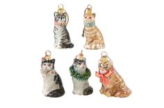 four glass christmas ornaments with cats on them