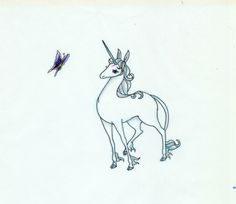 a drawing of an unicorn and a bird