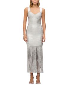 Herve Leger The Metallic Alba Gown Fringe Gown, Long Formal Dress, Full Length Dress, Beach Wear Dresses, Herve Leger, Metallic Dress, Active Wear Outfits, Designer Gowns, Fancy Outfits