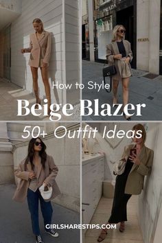 Oversized Blazer Summer Outfit, Fall Blazer Outfits For Women Casual, Beige Oversized Blazer Outfit, Light Beige Blazer Outfit, Beige Blazer Outfits Women Work, Fall Blazer Outfits For Women, Office Dinner Outfit Night, Taupe Blazer Outfit, Oversized Blazer Outfit Work