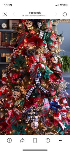 a christmas tree decorated with bows and ornaments