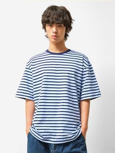 Editor's notesIt is a basic short sleeves t-shirt in relaxed fit. The stripe patterned t-shirt is perfect for layering style with innerwears. It is finished with tumble washing, normal washing, and tenter process.- Basic design- Colorblock neck- Ribbed neck- Soft cottonMeasurements(in.)M / L- Shoulder: 22 in. / 22.4 in.- Chest: 23.4 in. / 24.4 in.- Sleeve Length: 10.4 in. / 10.6 in.- Length: 28.3 in. / 28.7 in.Composition & Care- 100% Cotton- Dry clean recommended- Hand wash separately- Mach Striped Shorts Outfit Men, Blue Cotton T-shirt With Contrast Stripes, Blue Short Sleeve T-shirt With Contrast Stripes, Everyday Horizontal Stripe Crew Neck T-shirt, Blue Short Sleeve Top With Horizontal Stripes, Casual Horizontal Stripe Pattern T-shirt For Everyday, Casual Striped T-shirt For Everyday, Blue Horizontal Stripe T-shirt For Summer, Blue Striped T-shirt For Summer