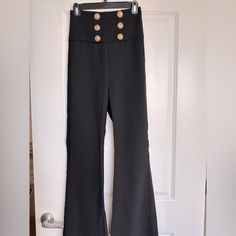 Wide Leg Black Pants. Never Worn. They Are Too Long For Me And Too Big. Black High Waist Wide Leg Pants With Button Closure, Chic Pants With Buttons For Night Out, Wide Leg Pants With Button Closure For Night Out, Black Trousers Pantsuit For Night Out, Trousers With Button Closure For Night Out, Black Dress Pants With Button Closure, Black Pantsuit For Night Out, Black Straight Pantsuit For Night Out, Black Straight Dress Pants With Button Closure