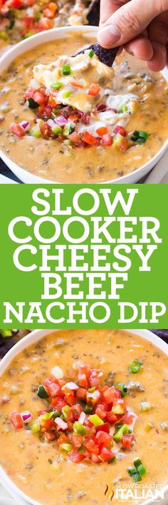 this slow cooker cheesy nacho dip is the perfect appetizer for any party