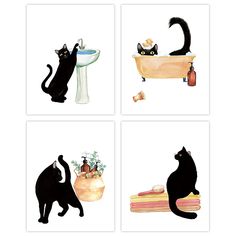 PRICES MAY VARY. ✷FUNNY BATHROOM SIGNS DECOR:Bring a fresh and fun feeling to your space and make your home more interesting with these black cat bathroom wall art. It is the perfect decoration for your bathroom, children's bedroom, toilet, playroom and more. ✷PERFECT GIFT IDEA:The watercolor lovely cat poster is vivid and interesting,it is the perfect gift for cat lovers ,family,kids,friends ,colleagues and other people who you loved,the prints will be loved and appreciated by them. ✷ABOUT THE Black Cat Bathroom, Cat Bathroom Decor, Women Bathroom, Cat Bathroom, Toilet Decoration, Wall Art Set Of 4, Kitty Pictures, Cat Lady Gift, Funny Bathroom Decor