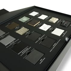 a display case with many different types of tile