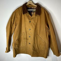 Land's End Chore Jacket Size: XL - see measurementsDark khaki colorCorduroy collar/cuffsMultiple pocketsPre-owned in used condition - see images Measurements: Armpit to armpit: 28"Shoulder to cuff: 24.5"Back collar to bottom hem: 33.5" 100% seller rating - bid with confidenceQuick shipment upon paymentMessage with questions Brown Cotton Sport Coat With Pockets, Brown Cotton Utility Jacket With Corduroy Collar, Brown Cotton Utility Sport Coat, Brown Long-sleeved Cotton Sport Coat, Brown Cotton Long Sleeve Sport Coat, Brown Cotton Sport Coat, Fall Corduroy Sport Coat With Long Sleeves, Fall Long Sleeve Corduroy Sport Coat, Casual Long Sleeve Corduroy Sport Coat