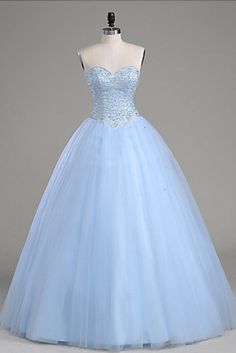 Light Blue Ball Gown Floor Length Sweetheart Strapless Sleevless Beading Prom Dresses Light Blue Ball Gown, Blue Ball Gown, Kelly Brown, Tulle Balls, Blue Ball Gowns, Sweetheart Prom Dress, Sequin Evening Dresses, Blue Ball, Quinceanera Dress