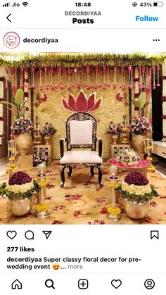 a room decorated with flowers and decorations