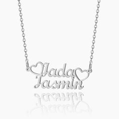 Double Name Necklace | Dorado Fashion Names Necklace For Anniversary Gift On Valentine's Day, Pendant Name Necklace For Anniversary Gift, Silver Custom Necklace For Anniversary, Nameplate Necklace For Anniversary, Personalized White Gold Charm Necklaces For Personalized Gift, Silver Customized Necklace For Anniversary, Customized White Name Necklace For Valentine's Day, Sterling Silver Name Necklace For Anniversary, White Name Necklace For Anniversary