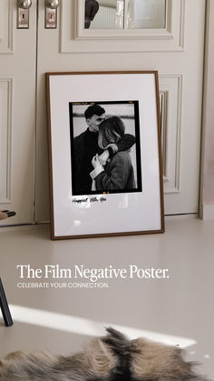 an image of a couple kissing in front of a door with the caption'the film negative poster celebrate your connection '