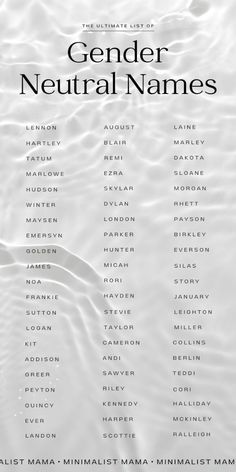 the poster for gender neutral names is shown in black and white, with an image of water