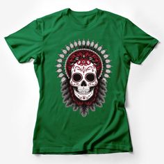 Sugar Skull T-Shirt, Day of the Dead Tee, Mexican Tradition, Gothic Feather Art Shirt, Unisex Clothing, Graphic Skull Tee, Halloween Top Female T-Shirt Custom graphic T-Shirt.Customize your color Mexican Traditions, Halloween Top, Skull Tee, Cat Graphic Tee, Gamer T Shirt, Feather Art, Art Shirt, Skull T Shirt, Skull Tshirt