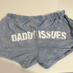 In Like Brand New Condition Only Worn A Few Times Blue Letter Print Shorts For Summer, Blue Bottoms With Letter Print, Short Length, Blue Letter Print Shorts, Casual Blue Shorts With Letter Print, Blue Letter Print Short Bottoms, Blue Short Bottoms With Letter Print, Blue Cotton Shorts With Letter Print, Blue Bottoms With Letter Print And Relaxed Fit, Color Blue