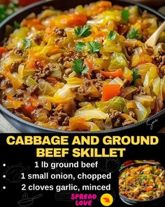 Cabbage and Ground Beef Skillet Cabbage And Ground Beef Skillet, Cabbage Roll Skillet Dinner, Cabbage Roll Dinner Skillet, Ground Beef And Cabbage Skillet, Cabbage And Ground Beef Recipes Low Carb, Cabbage And Minced Beef, Cabbage Minced Meat, Cabbage Recipe With Ground Beef, Recipes With Cabbage And Chicken