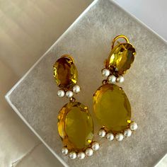 14k Gold Plated Yellow Earrings With 17 Jewels For Formal Occasions, Elegant Oval Clip-on Earrings For Party, Formal Yellow Earrings With 17 Jewels, Formal Yellow Clip-on Earrings, Luxury Gold Faceted Earrings, Gold Gemstone Clip-on Earrings For Formal Occasions, Formal Gold Gemstone Clip-on Earrings, Party Clip-on Oval Jewelry, Gold Faceted Earrings For Evening