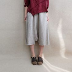 Women Vintage Pants Loose Harem Pants Cotton Wide Leg Pants Casual Bottoms With Unfinished Hem For Fall, Casual Cotton Straight Culottes, Casual Wide Leg Bottoms With Unfinished Hem, Casual Culottes With Pockets And Relaxed Fit, Casual Relaxed Fit Culottes With Pockets, Wide Leg Capris With Pockets For Loungewear, Comfortable Wide Leg Bottoms With Pockets, Comfortable Baggy Straight Pants, Baggy Straight Comfortable Pants