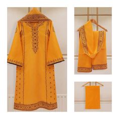 "Three piece embroidered pure pima cotton lawn shirt pant and dupatta shirt length: 45\" dupatta fabric: pima cotton pant fabric: pima cotton" Yellow Embroidered Cotton Palazzo Set, Unstitched Cotton Lawn Suit With Dabka, Cotton Dupatta With Naqshi, Cotton Dupatta With Naqshi Details, Unstitched Yellow Cotton Lawn Suit, Yellow Cotton Palazzo Set With Dabka Work, Yellow Cotton Lawn Suit With Printed Motifs, Eid Cotton Lawn Suit With Naqshi Embroidery, Eid Cotton Lawn Suit With Naqshi Detail