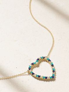 Jennifer Meyer's 'Open Heart' necklace is designed to celebrate love, so it's a thoughtful gift for birthdays or anniversaries. Handcrafted from 18-karat gold, the heart-shaped pendant is set with a vibrant array of diamonds, turquoise and lapis lazuli beads. Wear yours solo or layered with shorter styles. Elegant Blue Open Heart Necklace, Blue Heart Shaped Fine Jewelry, Blue Heart Fine Jewelry, Elegant Turquoise Heart Necklace For Gift, Luxury Blue Jewelry For Valentine's Day, Luxury Blue Heart-shaped Necklace, Valentine's Day Blue Gemstone Jewelry, Blue Luxury Necklace For Valentine's Day, Blue Open Heart Necklace For Anniversary