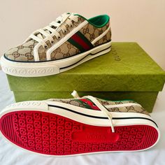 Brand New Gucci Sneakers. I Love Them For Myself, But They Run A Bit Large About 1/2 Size Large. They Are Super Comfortable And Gorgeous! Comes With Box And Individual Dust Bags For Each Shoe. Check Online For The Current Price. No Low Ball Offers Will Be Accepted. Gucci High-top Sneakers With Red Sole, Gucci Custom Casual Sneakers With Logo Print, Gucci Casual Custom Sneakers With Logo Print, Casual Gucci Custom Sneakers With Logo Print, Casual Gucci Sneakers With Logo Print, Gucci Sneakers With Vulcanized Sole, Gucci Sporty Sneakers With Red Sole, Gucci Brown High-top Sneakers, Gucci Sneakers With Vulcanized Sole And Lace-up