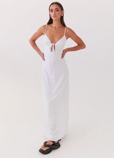 Flora Linen Maxi Dress - White Sorority Rush Outfits, Rush Outfits, Tie Up Dress, White Linen Fabric, Long Sleeve Knit Dress, Beige Dresses, Linen Maxi Dress, White Maxi, Dressy Tops