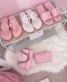 Chanel Shoes Aesthetic, Outfits With Tory Burch Sandals, Girly Stuff To Buy, Girly Stuff Aesthetic, Luxury Lifestyle Pink, Tory Burch Aesthetic, Chanclas Aesthetic, Pink Shoes Aesthetic