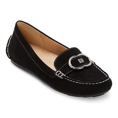 These women's Antonia loafers by Liz Claiborne are all comfort and class. Featuring a textured leather effect finish and golden hardware embellishment on the front, these stylish flat shoes will be your new neutral go-to. Wear them to elevate any denim or pants and shirt look. Closure Type: Slip-OnUpper/Outer Base Material: 100% SyntheticShoe Lining Material: SyntheticSole Material Content: 100% Thermoplastic-RubberToe Type: Closed ToeCare: Spot CleanHeel Style: Flat HeelCountry of Origin: Impor Stylish Flat Shoes, Loafers Outfit, Shoe Wardrobe, Loafer Shoes Women, Shoes Loafers, Buy Shoes, Flat Shoes, Loafers For Women, Liz Claiborne