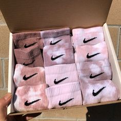 Custom Nike Tie Dye Socks  $11.00 per pair of sock Trio: Comes with THREE pairs of socks Box: Contains SIX pairs of socks Small: Women's 4-6 / Youth 3Y-5Y Medium: Women's 6-10 / Men's 6-8 Large: Women's 10-13 / Men's 8-12  FABRIC: 67% cotton / 30% polyester / 2% spandex / 1% nylon Add any SIX to make a custom sock box!  (socks only come in box if you order 6 or more)  CUSTOM colors available just message before placing an order Perfectly Imperfect socks: these are socks that have a flaw such as accidental mixed dye, didn't pass quality control, or is just a color mix we tried that didn't end up working. All still perfect in their own way! Neutral sock box: any assortment of neutral colors  Random sock box: box of random colors  ALL socks are purchased directly from Nike All socks are indiv Custom Nike Socks, Neutral Socks, Tie Dye Socks, Baddie Fits, Nike Socks, Custom Nike, Casual Preppy Outfits, Random Colors, Custom Socks