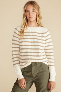 card hover image White Striped Hem Sweater For Fall, White Knit Sweater With Horizontal Stripes, White Knit Sweater With Contrast Stripes, Classic Striped Knit Sweater, Classic Striped Cotton Sweater, White Cotton Sweater With Horizontal Stripes, Classic Striped Crew Neck Sweater, White Crew Neck Sweater With Contrast Stripes, White Striped Hem Sweater For Winter