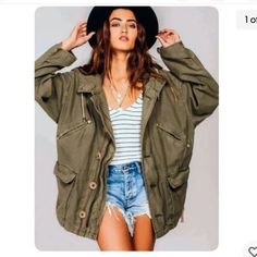 Green Free People Utility Hooded Jacket, Sz S, Button And Zip Front Closure, Elastic Waist, Armpit To Armpit 44”, Length 29”, Arm Length 26”, Free People Jacket, Cargo Jacket, Anorak Jacket, Joshua Tree, Women's Coats & Jackets, Utility Jacket, Military Green, Autumn Summer, Hooded Jacket